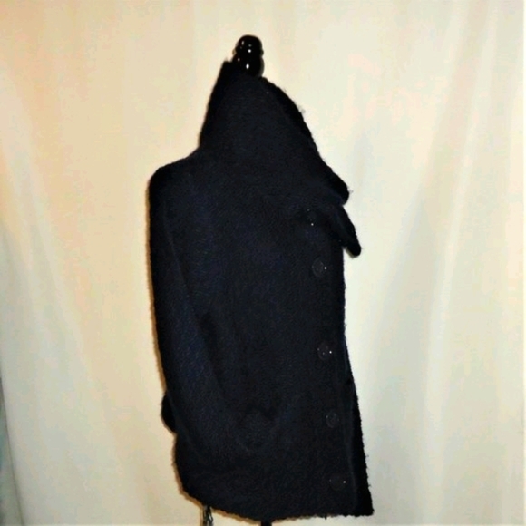 Chico's Wool Blend Navy Chunky Knit Sweater Big Button Up Jacket Size 2 (L) - Picture 4 of 6